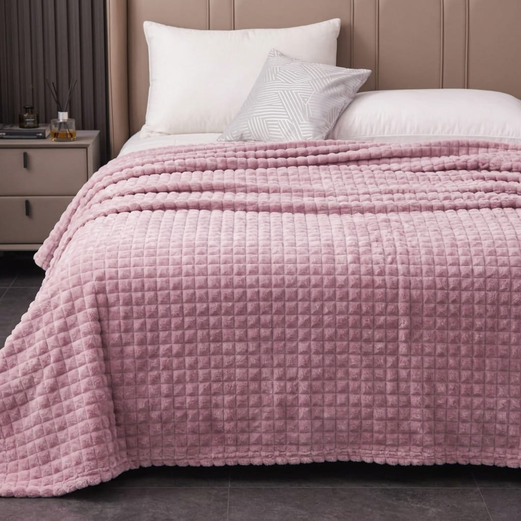 Velour Throw | Rabbit Fleece Throw Blanket - Double-Sided Plush Warm Throw, Luxury Layering Blanket - Pink Color