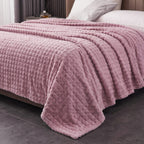 Velour Throw | Rabbit Fleece Throw Blanket - Double-Sided Plush Warm Throw, Luxury Layering Blanket - Pink Color