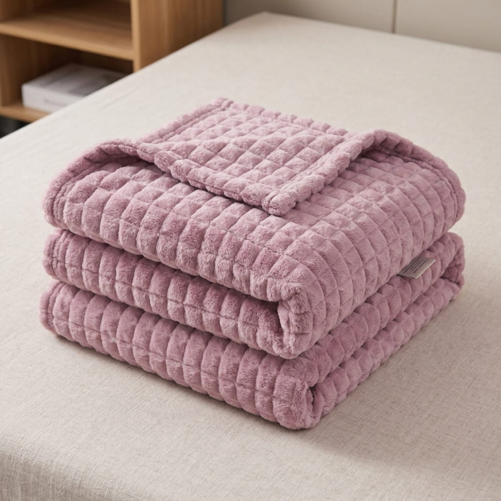 Velour Throw | Rabbit Fleece Throw Blanket - Double-Sided Plush Warm Throw, Luxury Layering Blanket - Pink Color