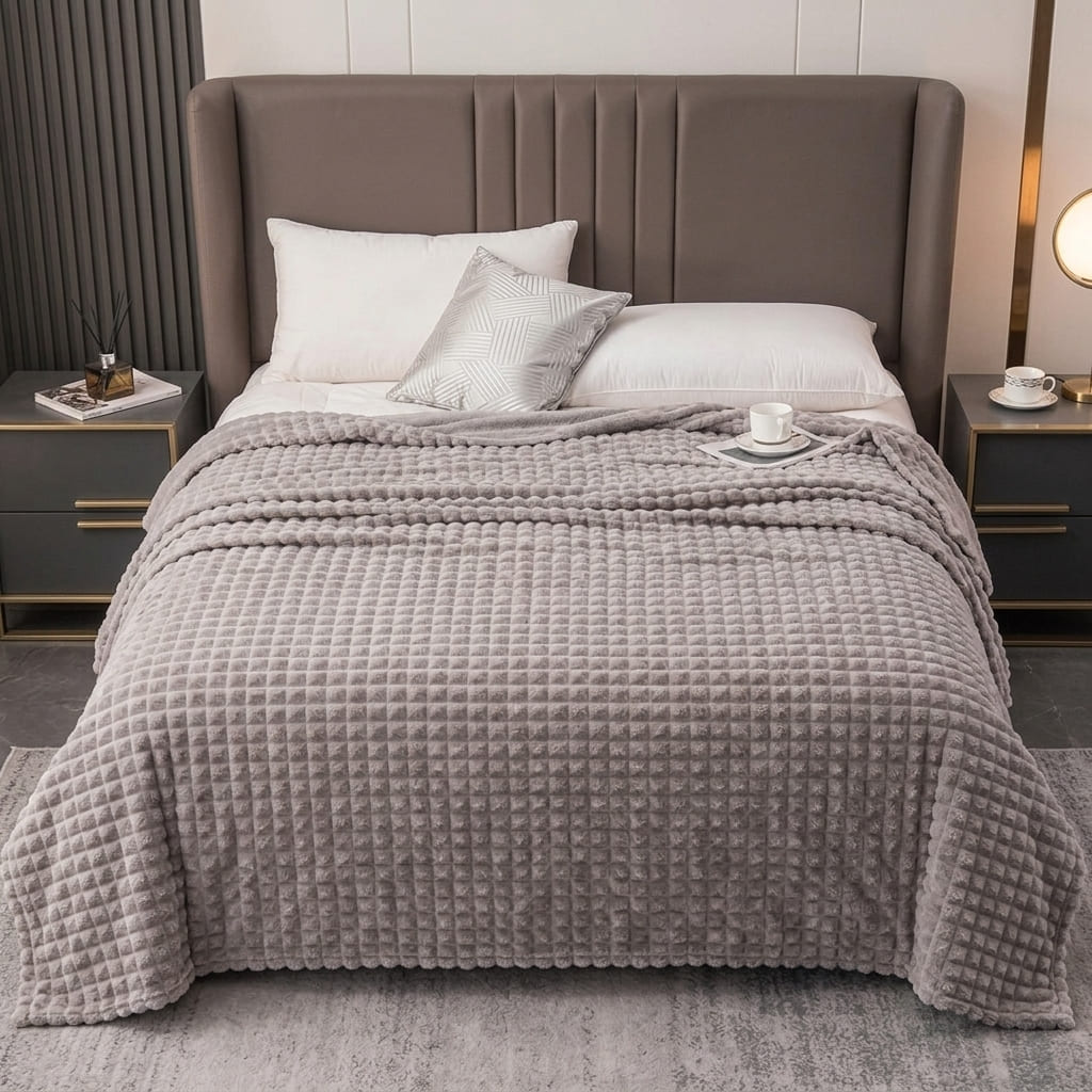 Velour Throw | Rabbit Fleece Throw Blanket - Double-Sided Plush Warm Throw, Luxury Layering Blanket - Silver Color