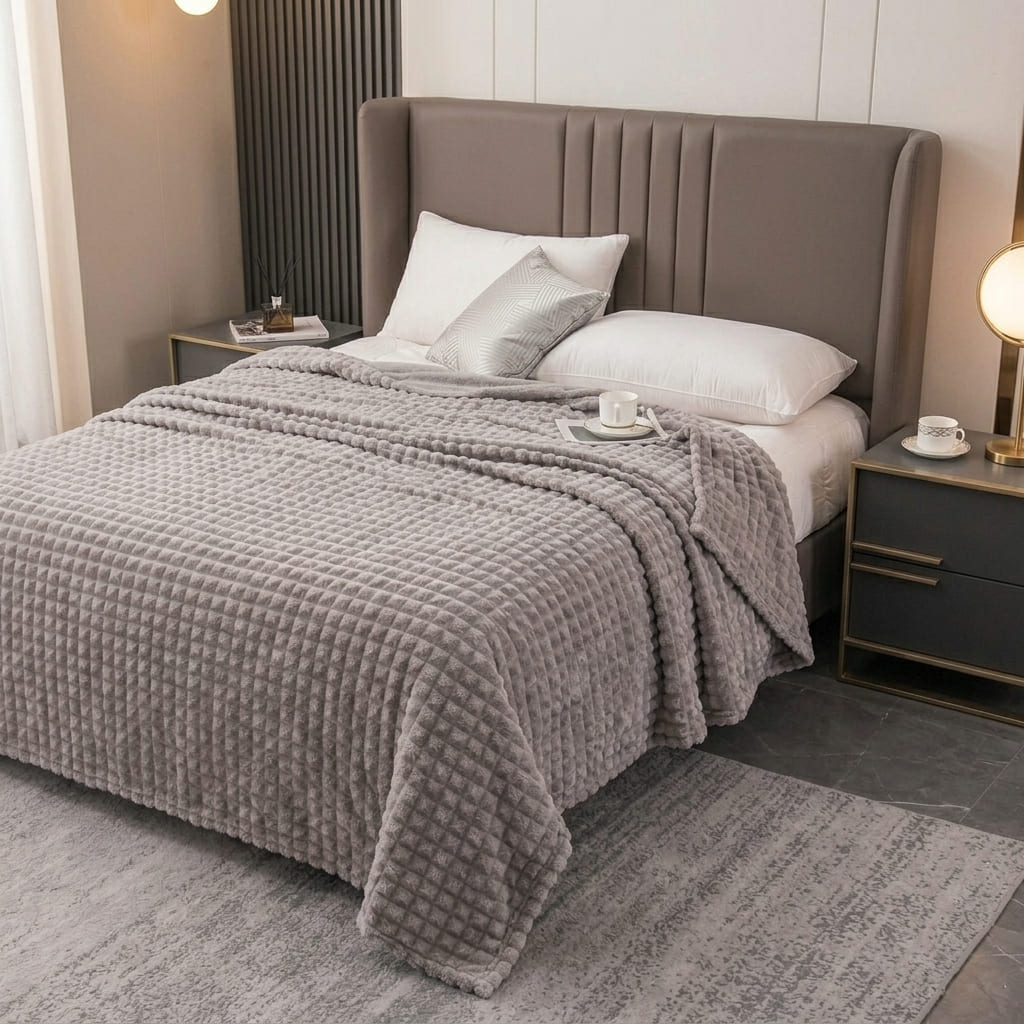 Velour Throw | Rabbit Fleece Throw Blanket - Double-Sided Plush Warm Throw, Luxury Layering Blanket - Silver Color