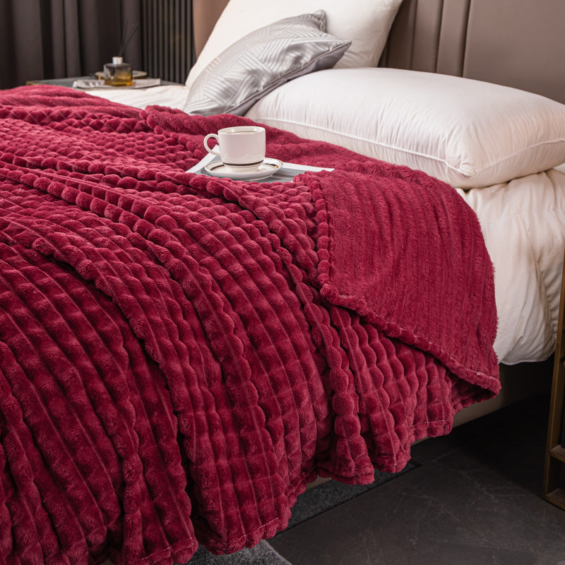 Velour Throw | Rabbit Fleece Throw Blanket - Double-Sided Plush Warm Throw, Luxury Layering Blanket - Wine Red Color