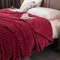 Velour Throw | Rabbit Fleece Throw Blanket - Double-Sided Plush Warm Throw, Luxury Layering Blanket - Wine Red Color