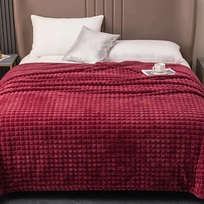 Velour Throw | Rabbit Fleece Throw Blanket - Double-Sided Plush Warm Throw, Luxury Layering Blanket - Wine Red Color