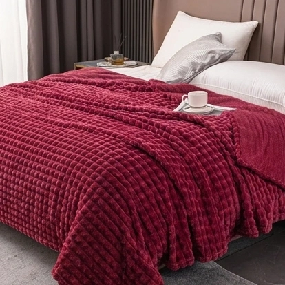 Velour Throw | Rabbit Fleece Throw Blanket - Double-Sided Plush Warm Throw, Luxury Layering Blanket - Wine Red Color