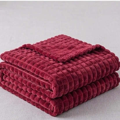 Velour Throw | Rabbit Fleece Throw Blanket - Double-Sided Plush Warm Throw, Luxury Layering Blanket - Wine Red Color