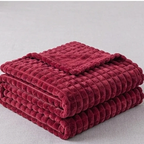 Velour Throw | Rabbit Fleece Throw Blanket - Double-Sided Plush Warm Throw, Luxury Layering Blanket - Wine Red Color