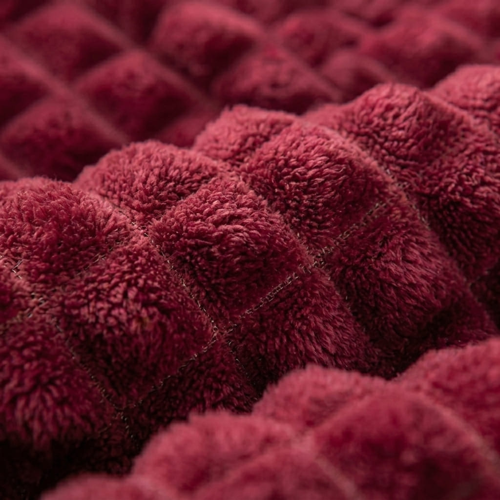 Velour Throw | Rabbit Fleece Throw Blanket - Double-Sided Plush Warm Throw, Luxury Layering Blanket - Wine Red Color