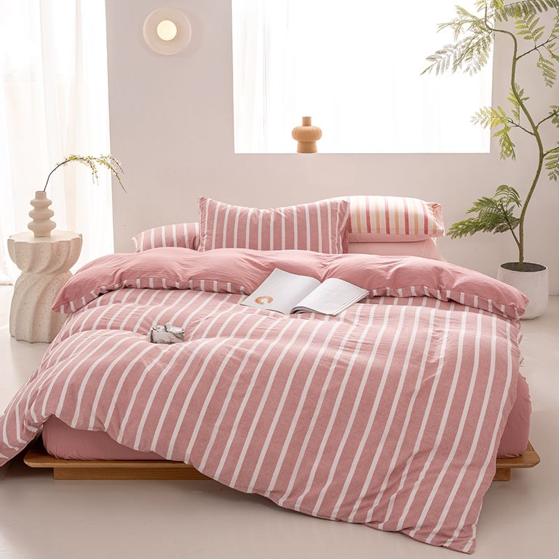 Wide Striped Washed Cotton Bedding Set - Soft Breathable Comfort Set