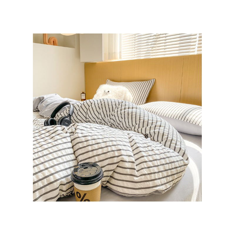 Striped Washed Cotton Bedding Set - Soft Breathable Comfort Set
