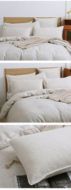 100% French Linen 4 Piece Duvet Cover Set - Luxury Washed Linen Bedding with Fitted Sheet