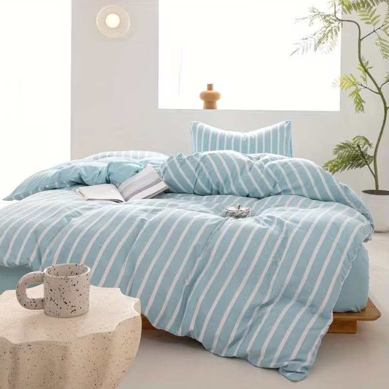 Wide Striped Washed Cotton Bedding Set - Soft Breathable Comfort Set