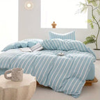 Wide Striped Washed Cotton Bedding Set - Soft Breathable Comfort Set