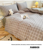 Washed Cotton 4 Piece Summer Bedding Set - Breathable Japanese Style Duvet Cover Set with Button Closure