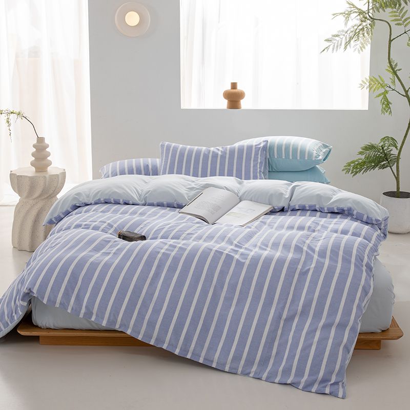 Wide Striped Washed Cotton Bedding Set - Soft Breathable Comfort Set