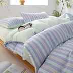 Wide Striped Washed Cotton Bedding Set - Soft Breathable Comfort Set
