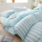Wide Striped Washed Cotton Bedding Set - Soft Breathable Comfort Set