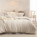100% French Linen 4 Piece Duvet Cover Set - Luxury Washed Linen Bedding with Fitted Sheet