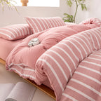 Wide Striped Washed Cotton Bedding Set - Soft Breathable Comfort Set