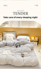 Striped Washed Cotton Bedding Set - Soft Breathable Comfort Set