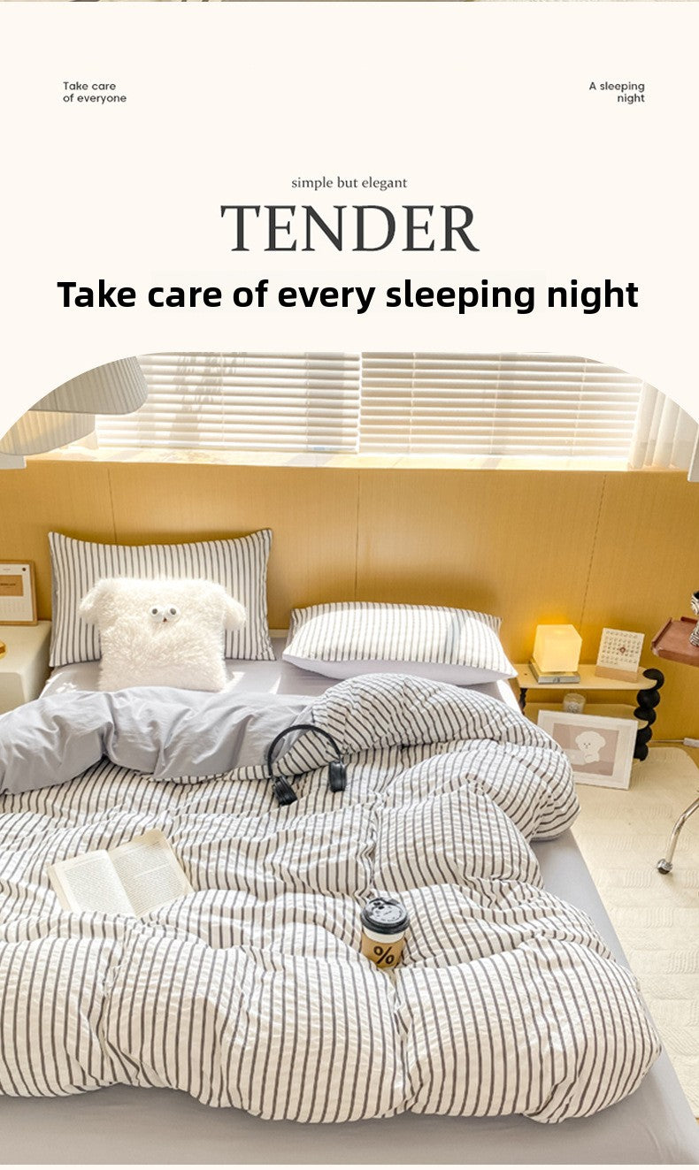Striped Washed Cotton Bedding Set - Soft Breathable Comfort Set
