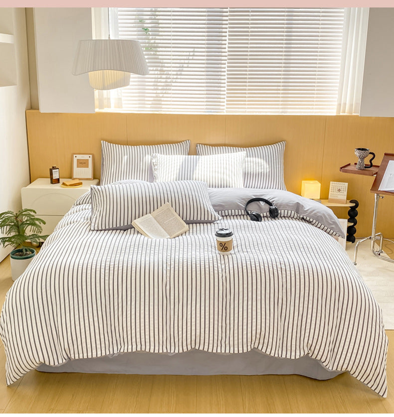 Striped Washed Cotton Bedding Set - Soft Breathable Comfort Set